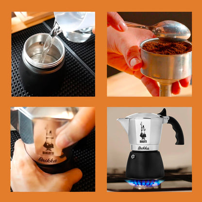 Bialetti - Brikka, the only coffee maker capable of making a creamy Espresso, 4 cups (170 ml), aluminum and black-high quality Italian coffee maker